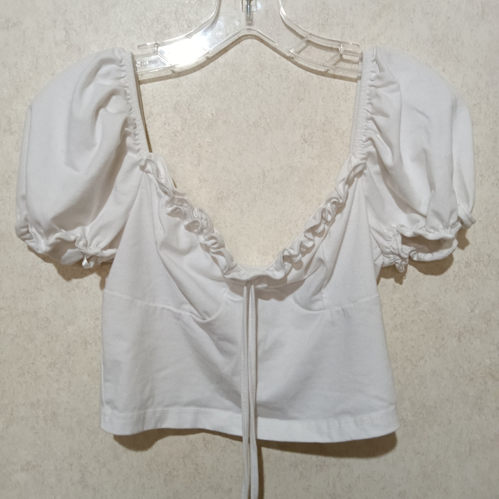 Shein white crop top with puffed sleeves size medium (6)